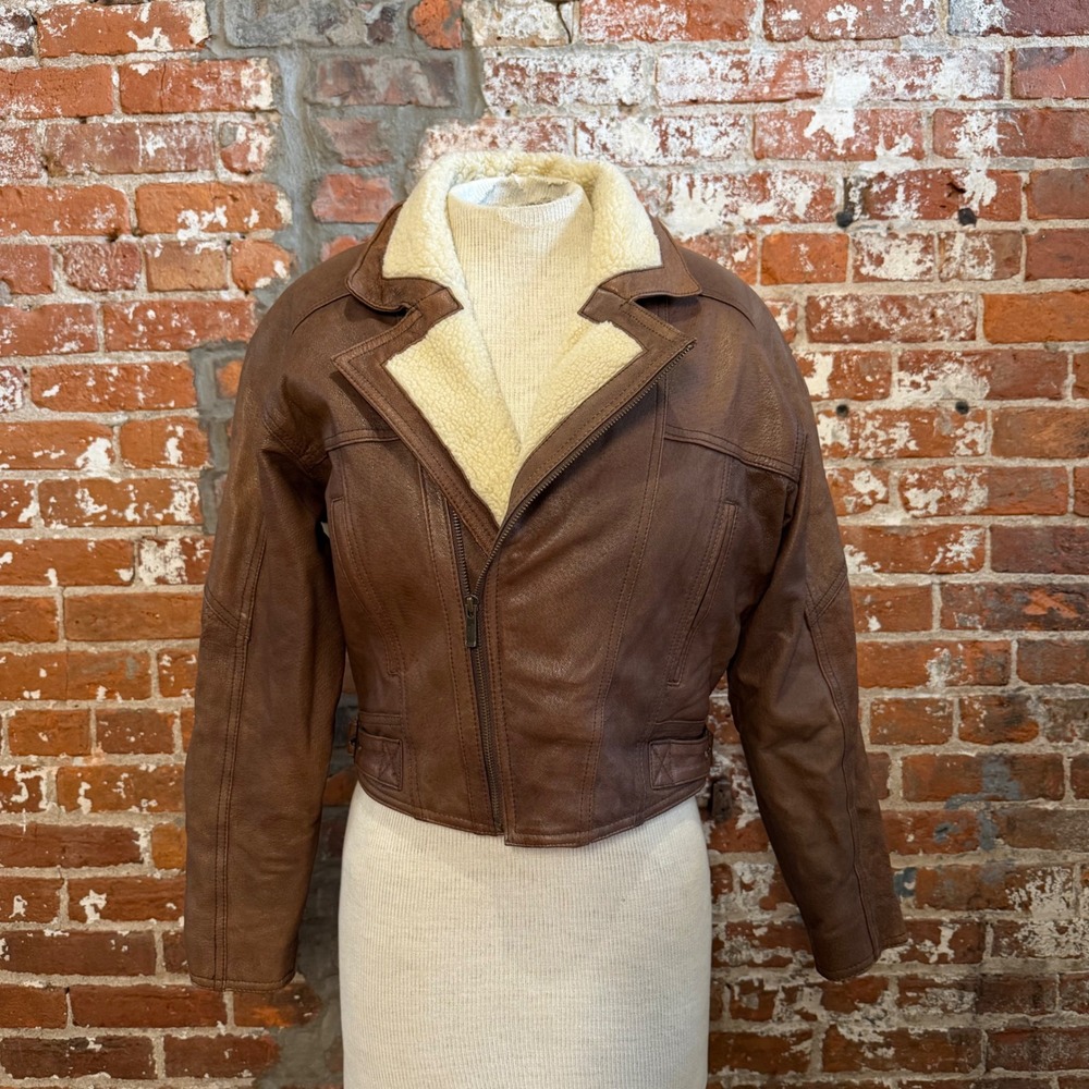Vintage Adventure Bound Wilsons Leather Jacket Brown Fx Shearling Aviator Moto S